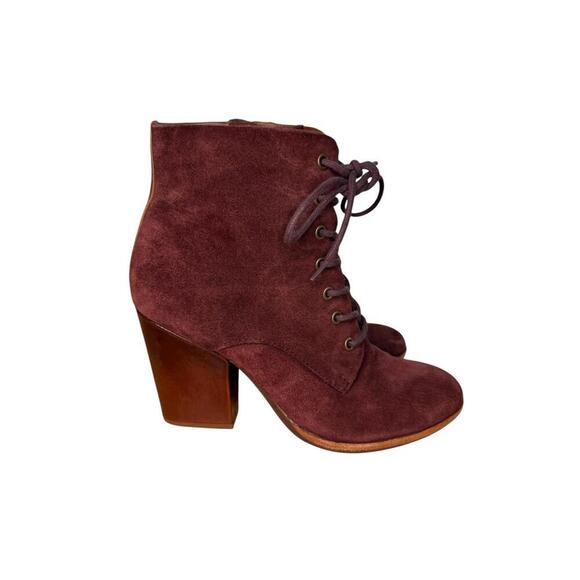 Kork Ease ELFA Burgundy Wine Merlot Suede Chunky Block Heel Lace Up Boot Size 7 - Picture 3 of 6